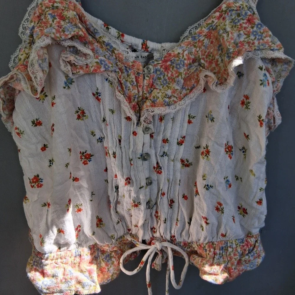 Hippie Boho Festival Crop Top Ditsy EUC M Floral - Picture 2 of 5